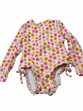 QUINCE Floral Ruffle One Piece Swimsuit Kids 3T 7351